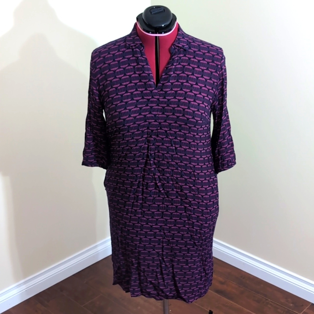 Olsen| Purple and Pink Midi Shirt Dress With Circle Striped Pattern and Pockets